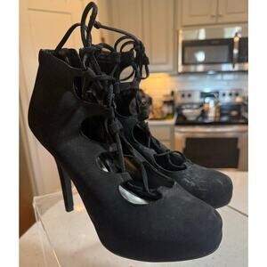 madeline girl black strappy high heels with inside zipper womens 9.5